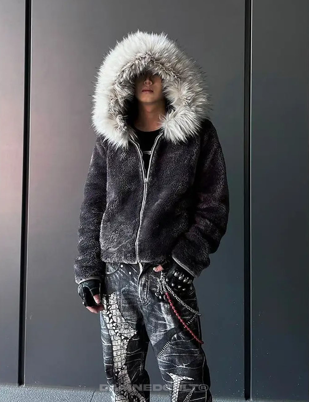 DAMNED CULT FUR HOODED SHERPA JACKET