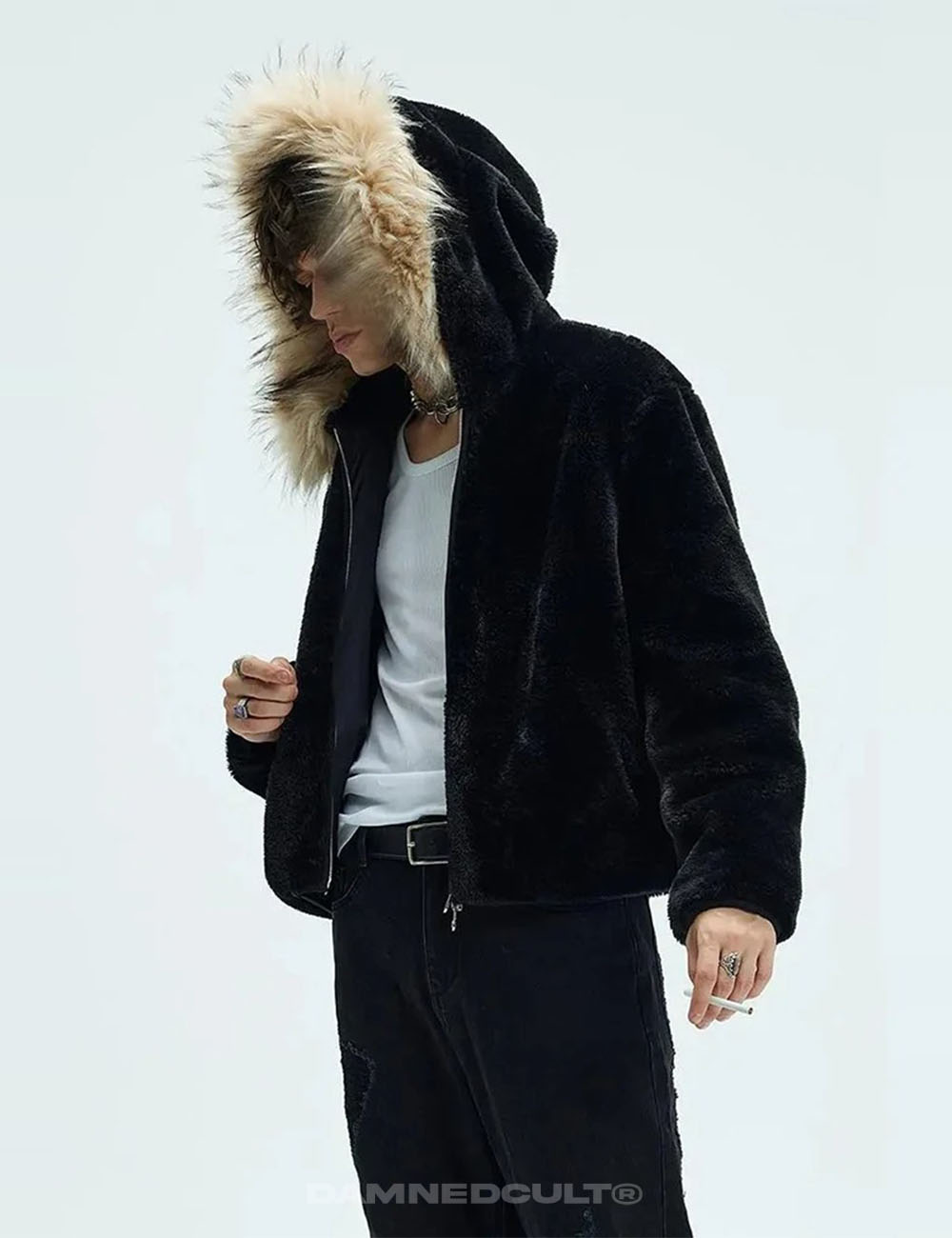 DAMNED CULT FUR HOODED SHERPA JACKET