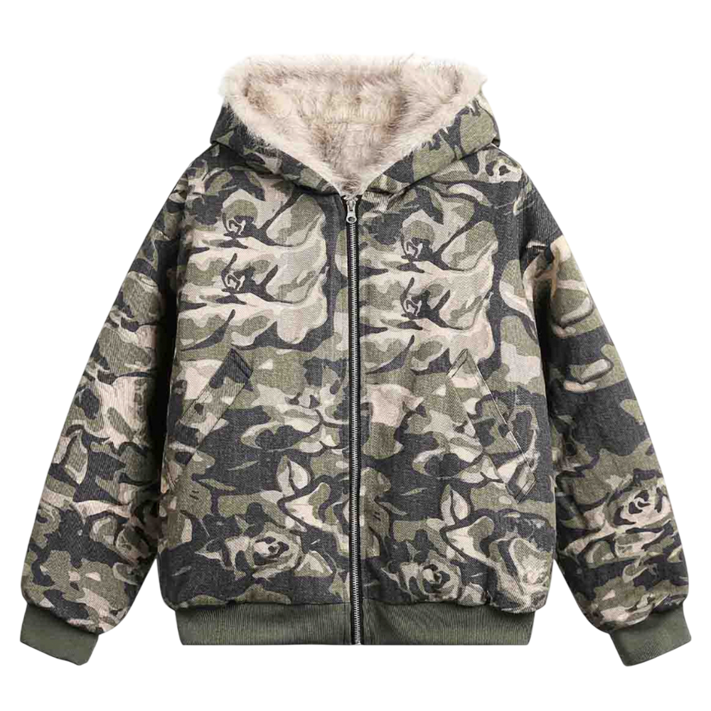 DAMNED CULT CAMOUFLAGE FUR HOODED JACKET - Damned Cult