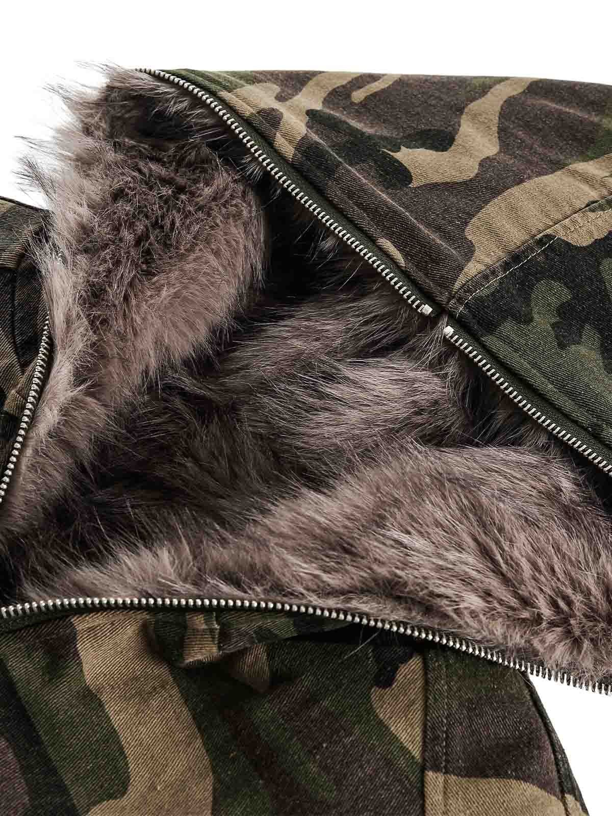 DAMNED CULT DARK CAMOUFLAGE FUR HOODED JACKET - Damned Cult