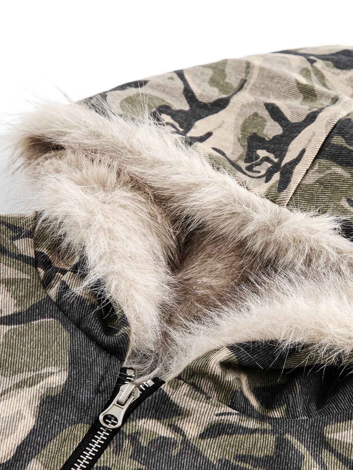 DAMNED CULT CAMOUFLAGE FUR HOODED JACKET - Damned Cult