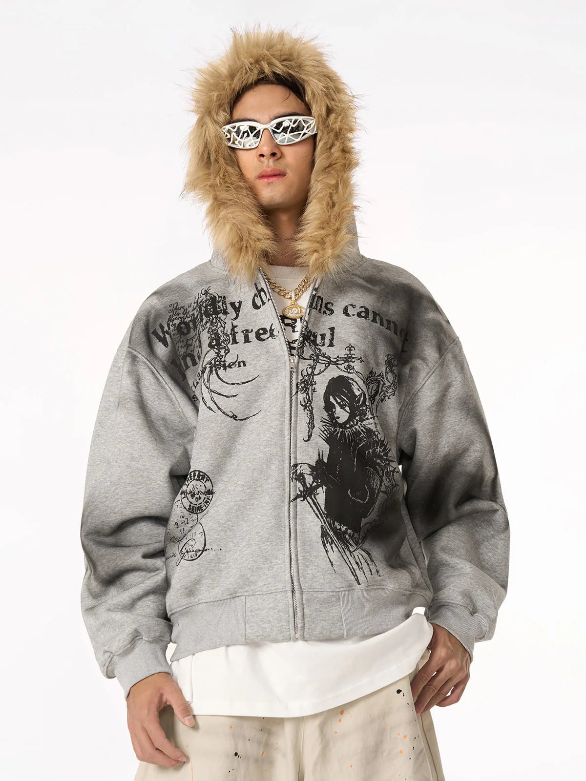 DAMNED CULT FUR HOODED CARDIGAN