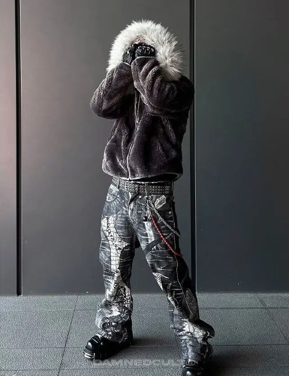 DAMNED CULT FUR HOODED SHERPA JACKET