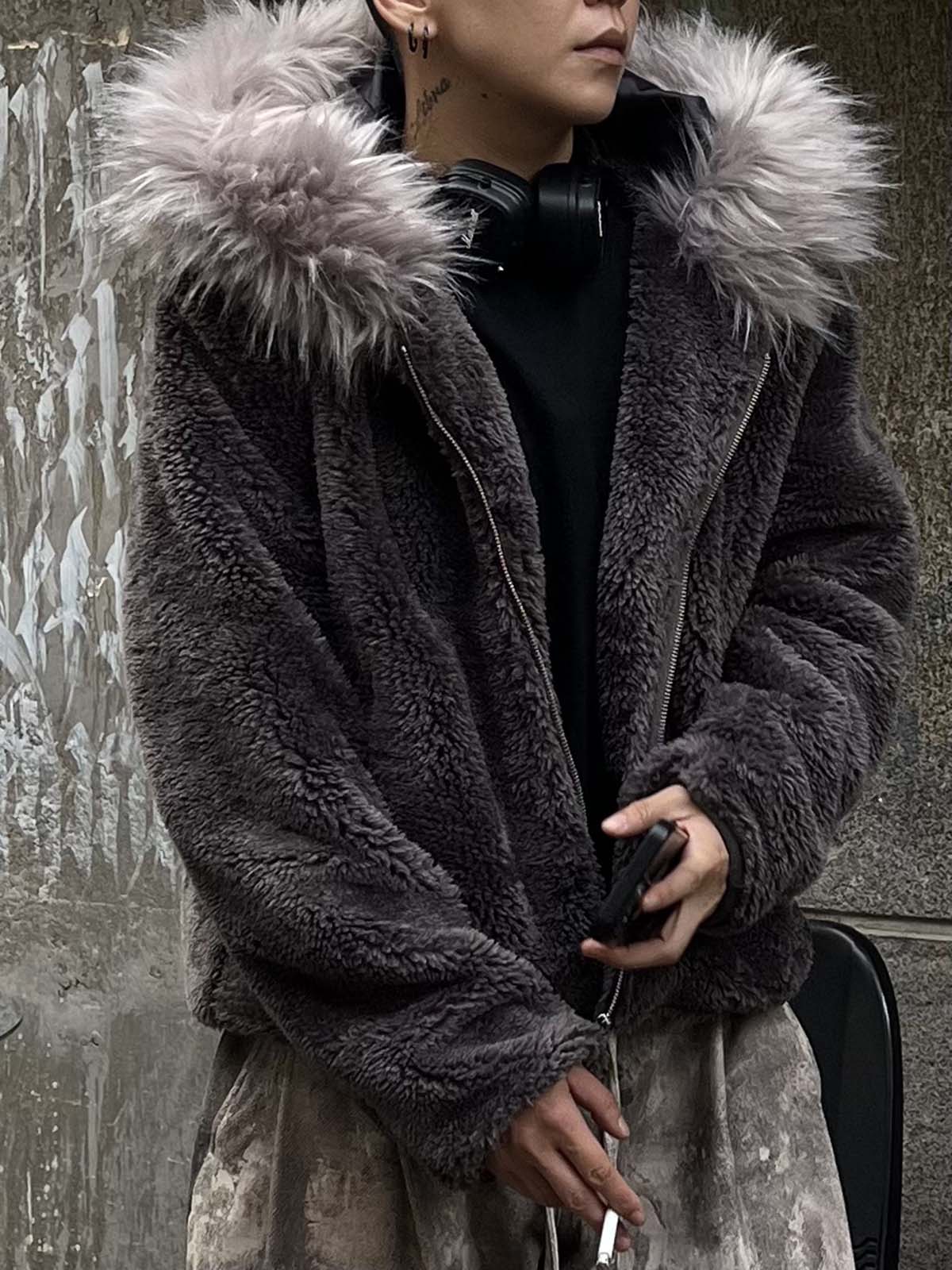 DAMNED CULT FUR HOODED SHERPA JACKET - Damned Cult