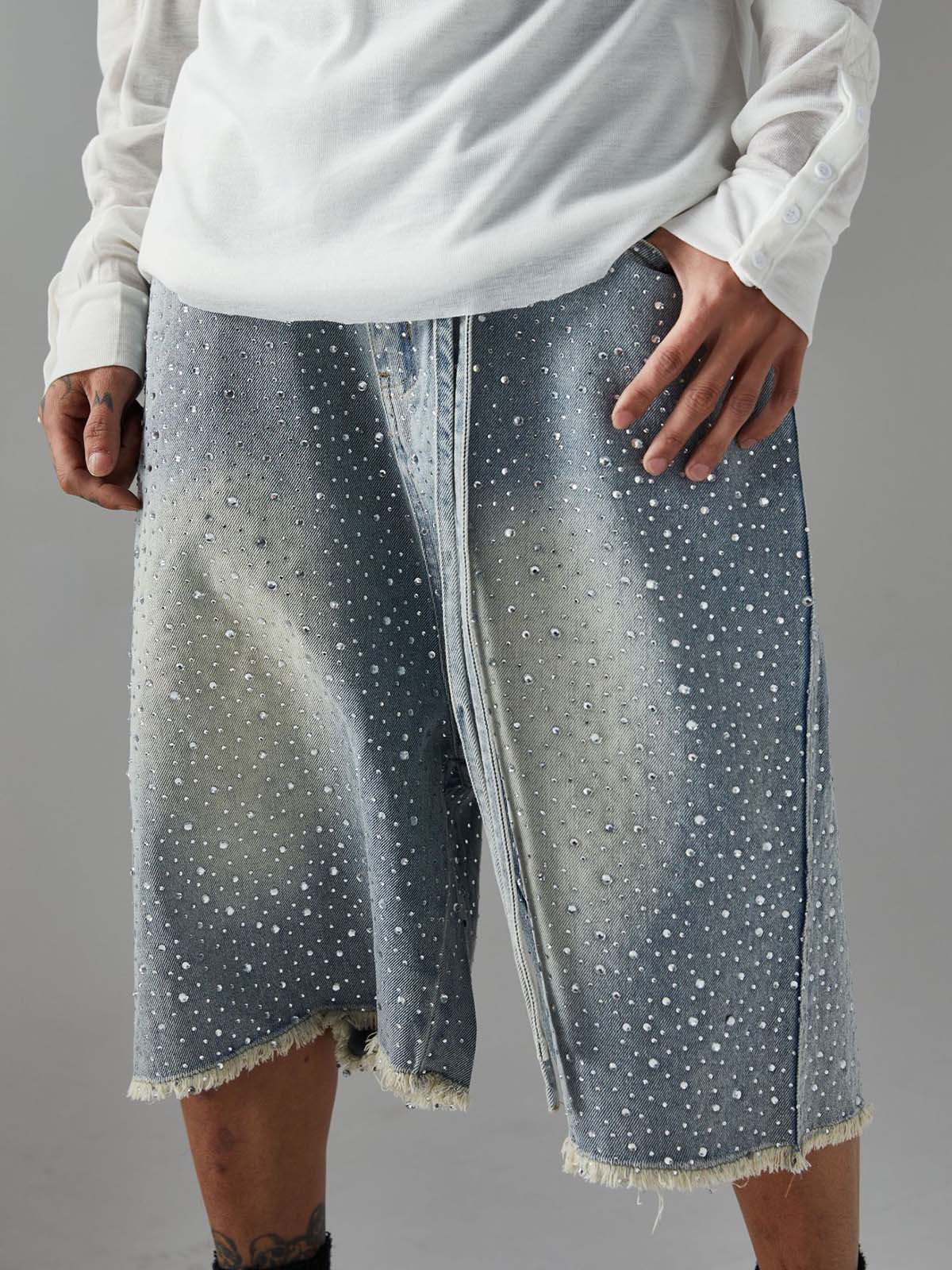 DAMNED CULT RHONESTONE DENIM JORTS - Damned Cult