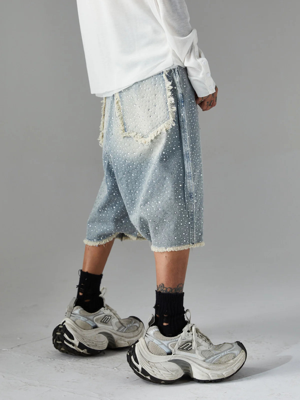 DAMNED CULT RHONESTONE DENIM JORTS - Damned Cult