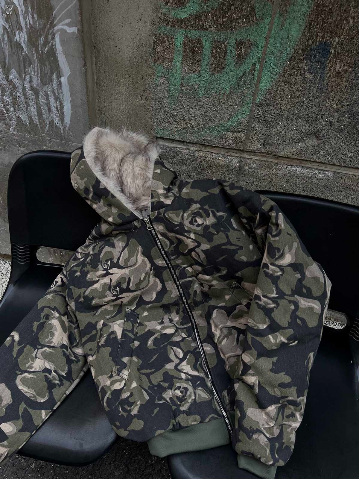 DAMNED CULT CAMOUFLAGE FUR HOODED JACKET - Damned Cult