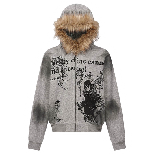 DAMNED CULT FUR HOODED CARDIGAN - Damned Cult