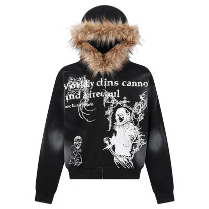 DAMNED CULT FUR HOODED CARDIGAN - Damned Cult
