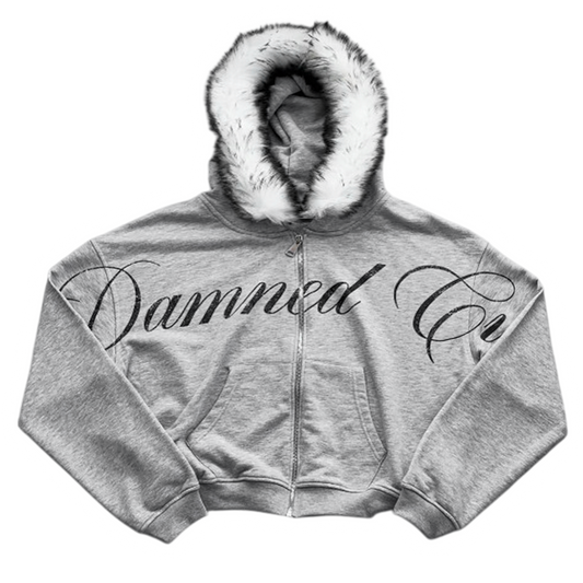 DAMNED CULT BADCULT GRAY FUR ZIP UP