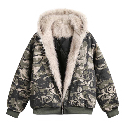 DAMNED CULT CAMOUFLAGE FUR HOODED JACKET - Damned Cult