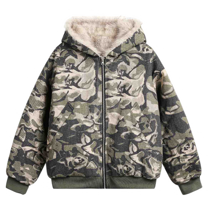 DAMNED CULT CAMOUFLAGE FUR HOODED JACKET - Damned Cult