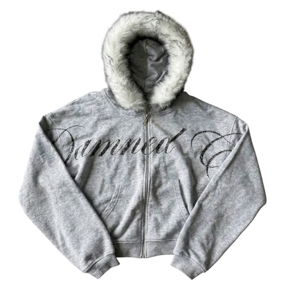DAMNED CULT BADCULT GRAY FUR ZIP UP