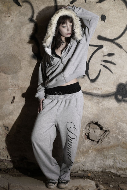 BADCULT GRAY FUR ZIP UP