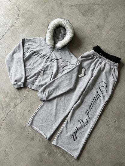 DAMNED CULT BADCULT GRAY FUR ZIP UP