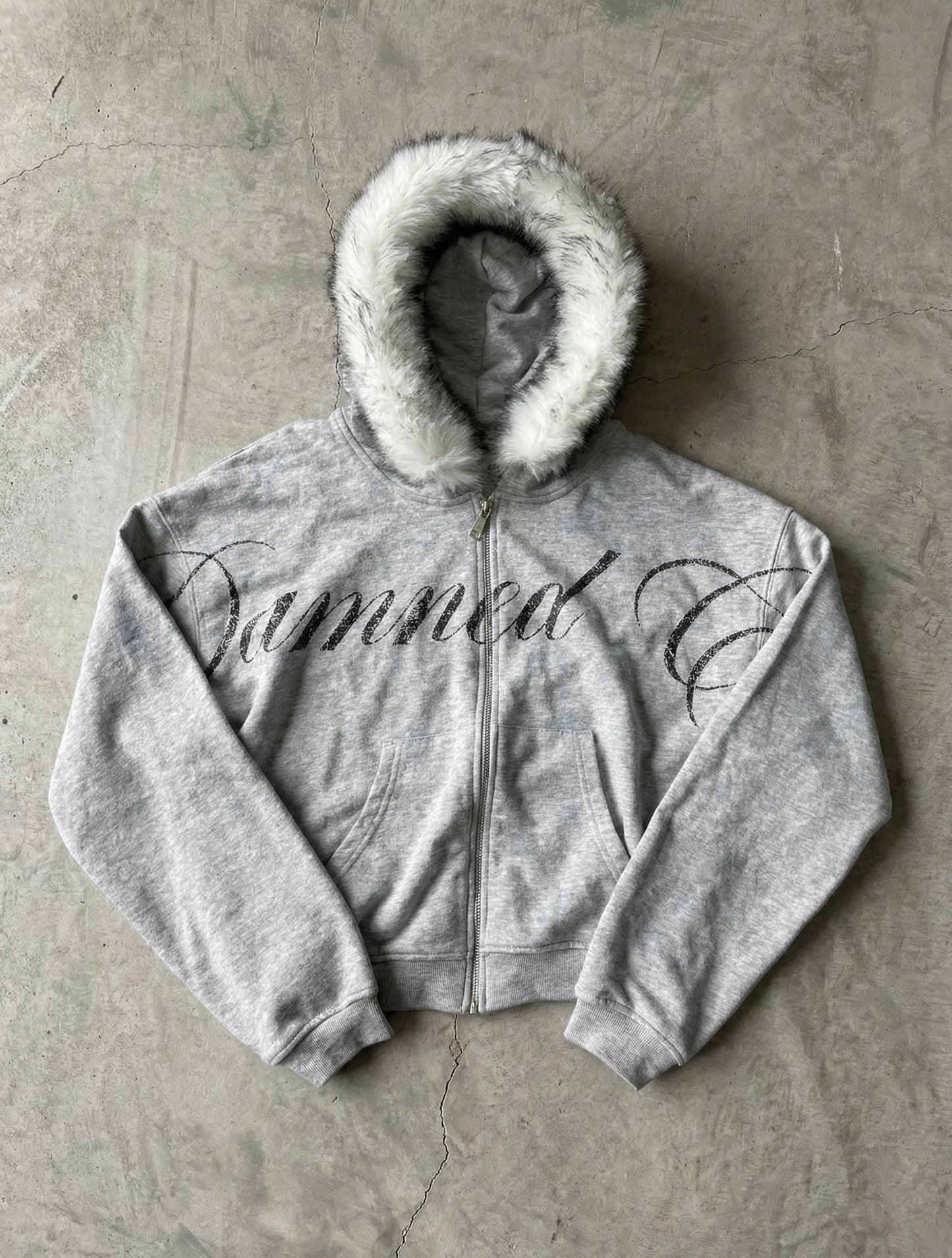 DAMNED CULT BADCULT GRAY FUR ZIP UP