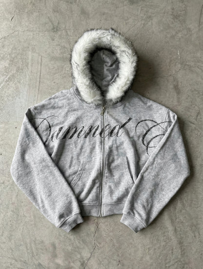 DAMNED CULT BADCULT GRAY FUR ZIP UP