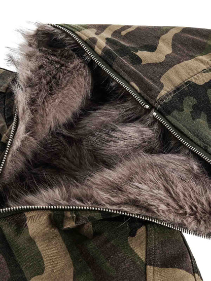 DAMNED CULT DARK CAMOUFLAGE FUR HOODED JACKET - Damned Cult