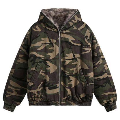 DAMNED CULT DARK CAMOUFLAGE FUR HOODED JACKET - Damned Cult
