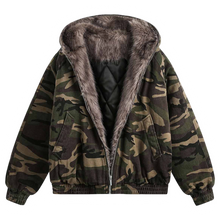 Görseli Galeri görüntüleyiciye yükleyin, DAMNED CULT DARK CAMOUFLAGE FUR HOODED JACKET
