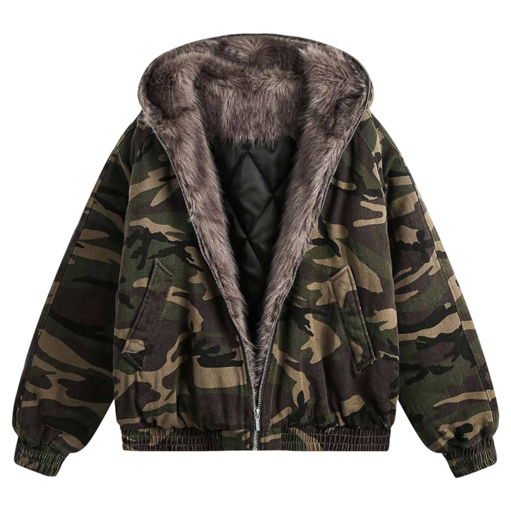 DAMNED CULT DARK CAMOUFLAGE FUR HOODED JACKET