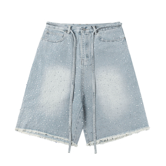 DAMNED CULT RHONESTONE DENIM JORTS - Damned Cult