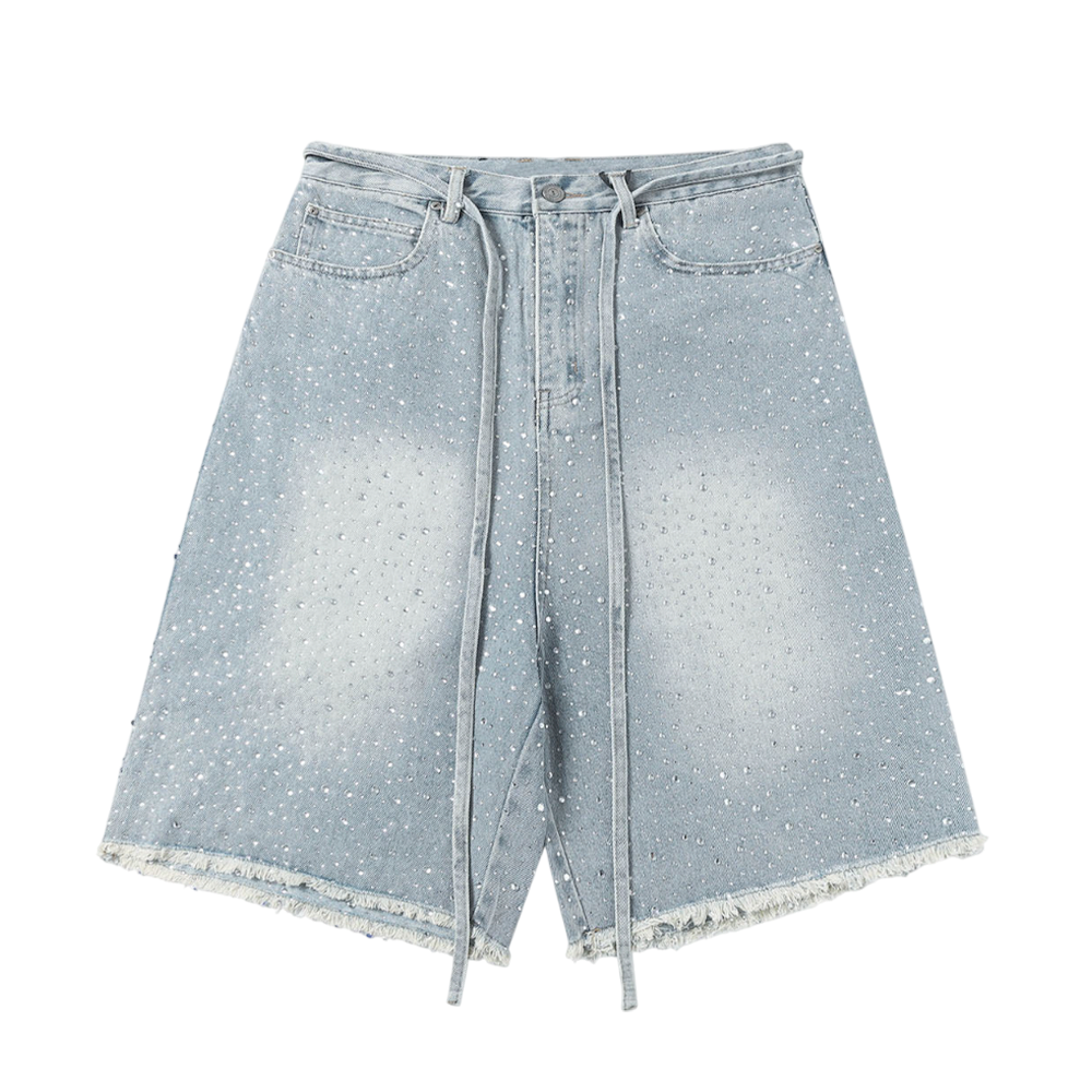DAMNED CULT RHONESTONE DENIM JORTS
