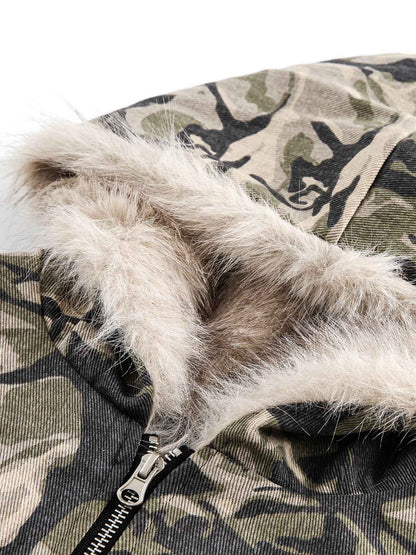 DAMNED CULT CAMOUFLAGE FUR HOODED JACKET - Damned Cult