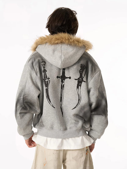 DAMNED CULT FUR HOODED CARDIGAN