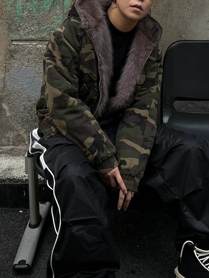 DAMNED CULT DARK CAMOUFLAGE FUR HOODED JACKET - Damned Cult