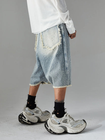 DAMNED CULT RHONESTONE DENIM JORTS - Damned Cult