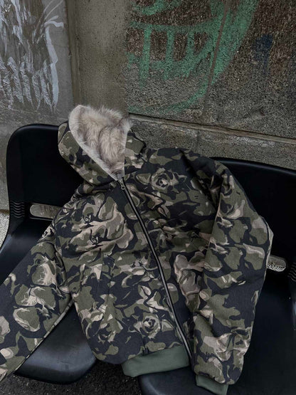 DAMNED CULT CAMOUFLAGE FUR HOODED JACKET - Damned Cult